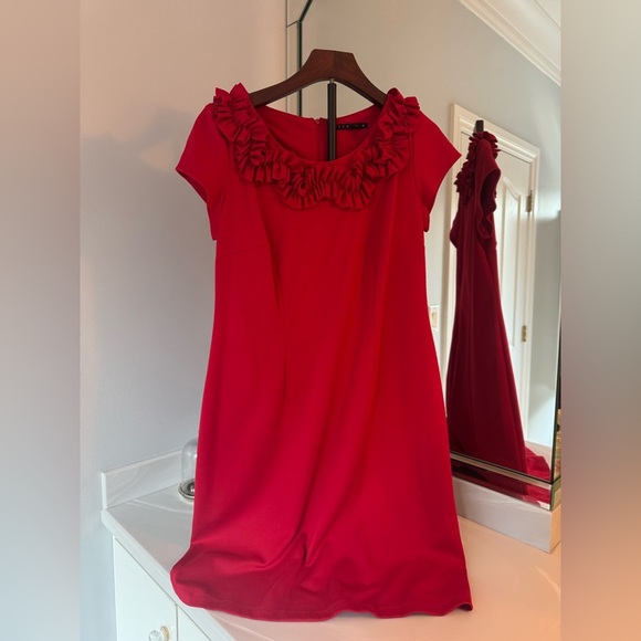 Tiana B. Vibrant Red Dress with Ruffle Detail- US Large - Picture 1 of 11
